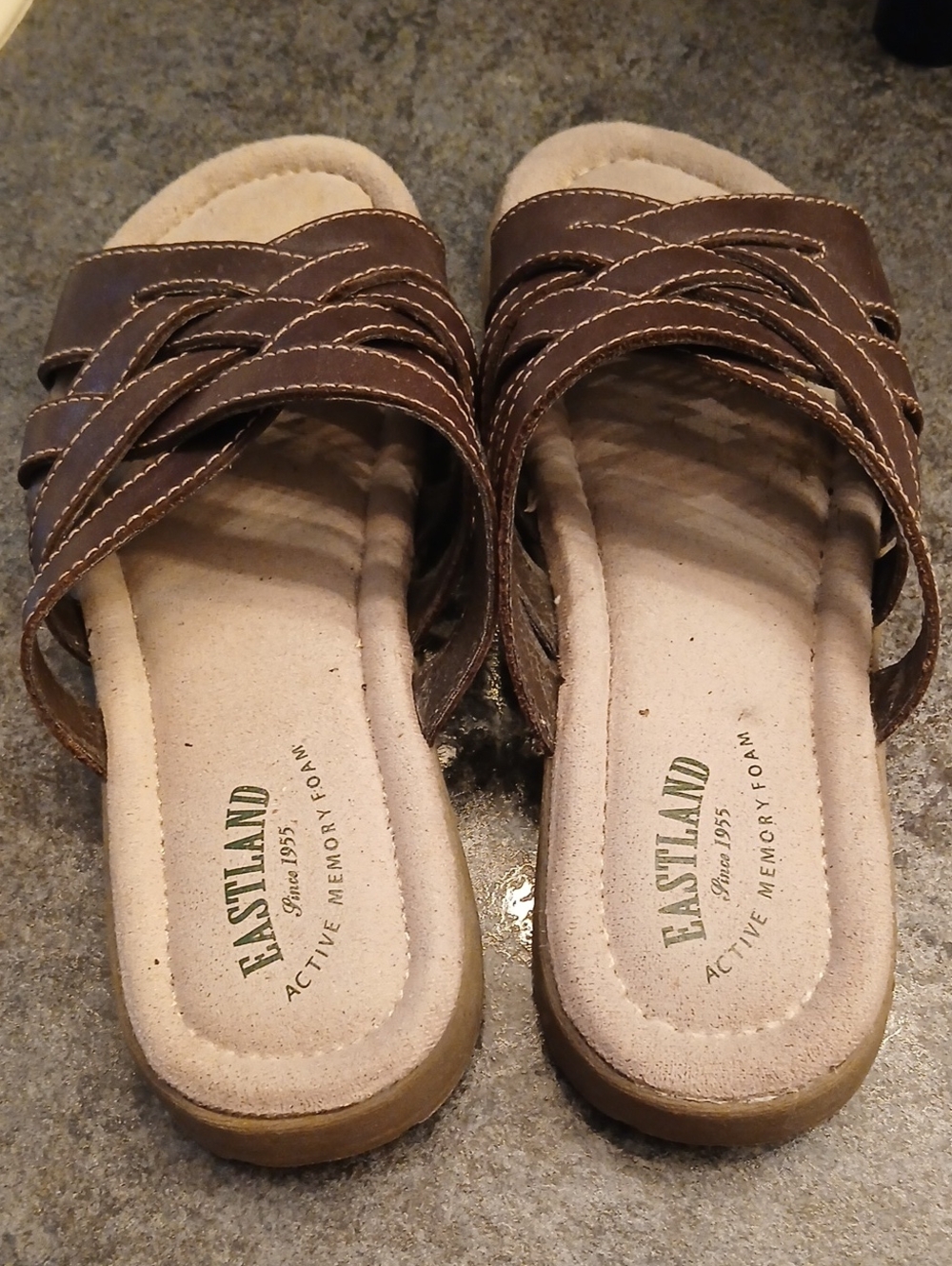 Eastland Brown Leather Slip-On Memory-Foam Mules
